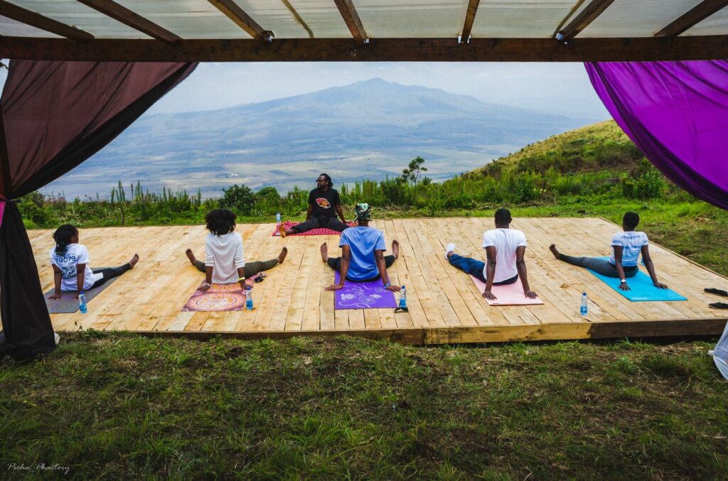 yoga class facing mt longonot in kijabe kenya conscious kenya sky camp